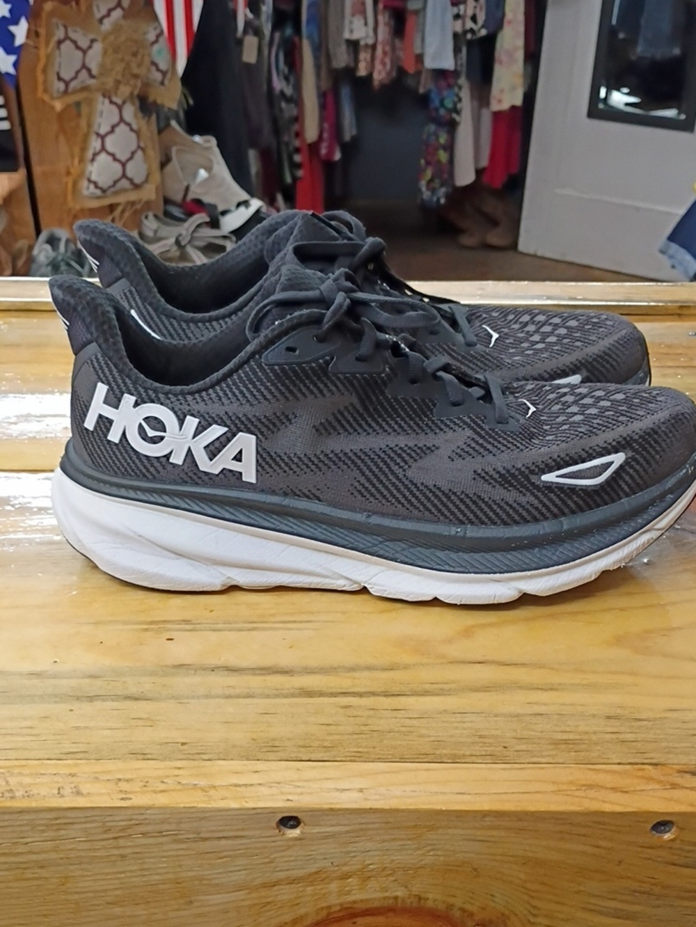 HOKA Women's  Black and White Cushioned Running Shoes
